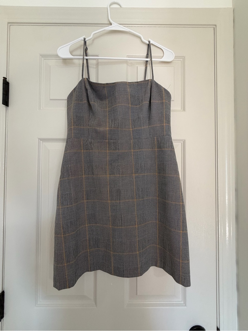 Wilfred Gray Plaid Spaghetti-Strap Mini Dress with Tan Windowpane